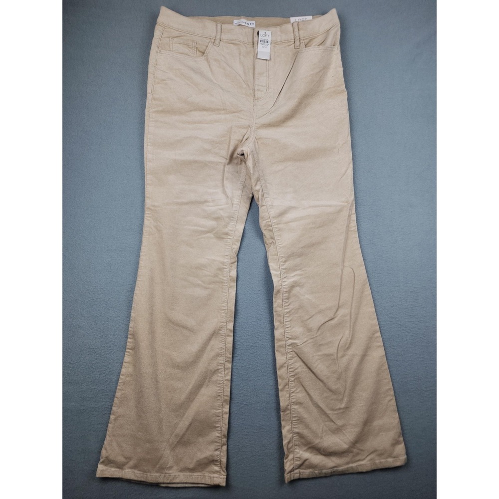 LOFT The Slim Flare Pants Womens 14 Beige Corduroy High Rise Stretch Casual NWT